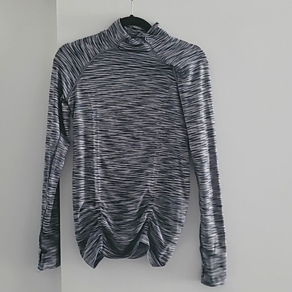 Athleta black gray stripped long sleeve high neck zipper top size S